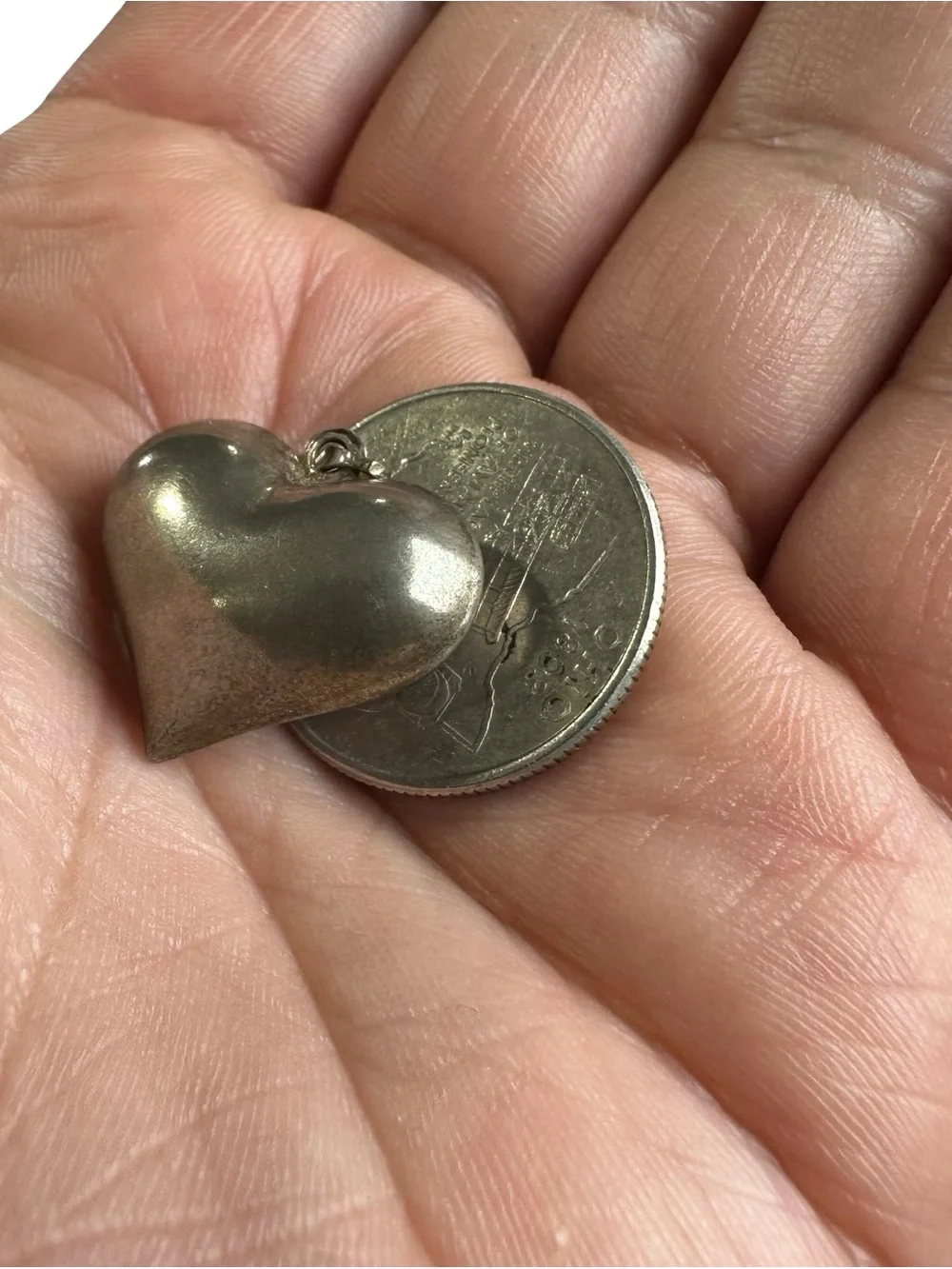 Vtg 925 Italy Sterling Silver Puffy Heart Pendant Large Hollow Charm 4 Necklace